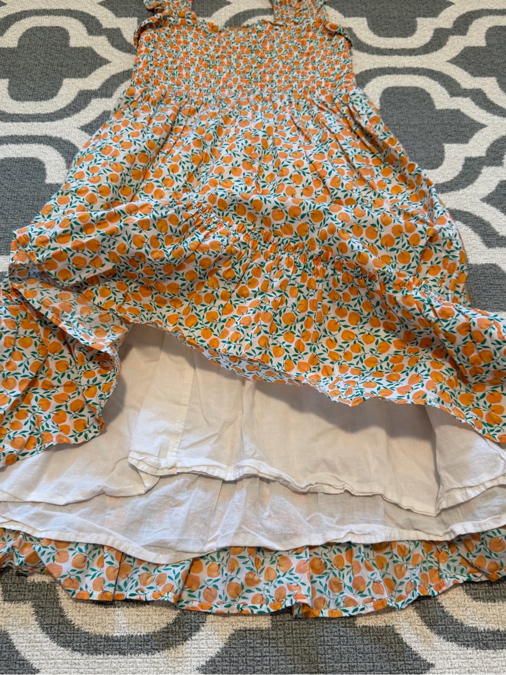 Crewcuts girls size 8 orange print smocked tiered full skirt summer midi dress - Picture 6 of 7